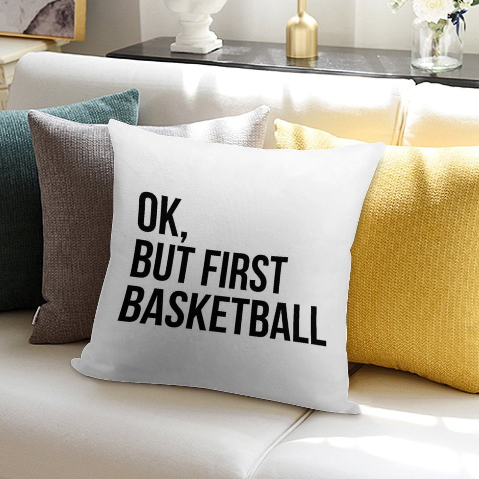 BUT FIRST BASKETBALL Soft Anti-Pilling Throw Pillow
