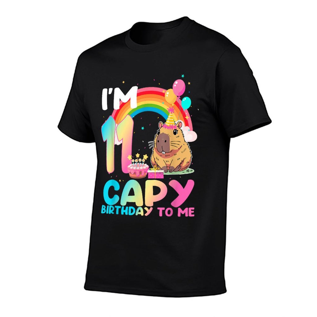 I'm 11 Year Old Capy Happy Birthday To Me 11th Bday Capybara  Rolled Sleeves T-Shirt