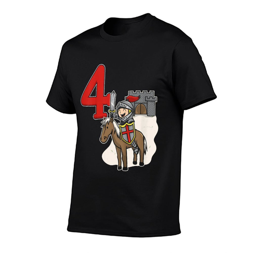 Kids Knight 4th Birthday - Castle And Number 4  Trendy Pattern T-Shirt