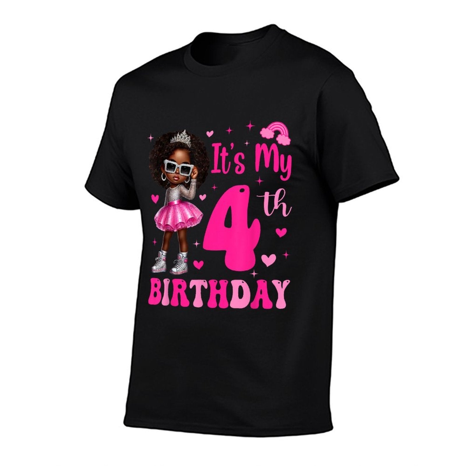 4 Years Old Black Kids It's My 4th Birthday Black Girl  Lightweight T-Shirt