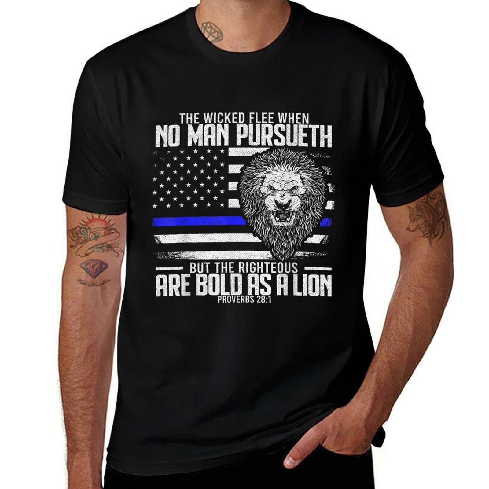The Wicked Flee When No Man Pursueth Police Thin Blue Line  Heathered Texture T-Shirt