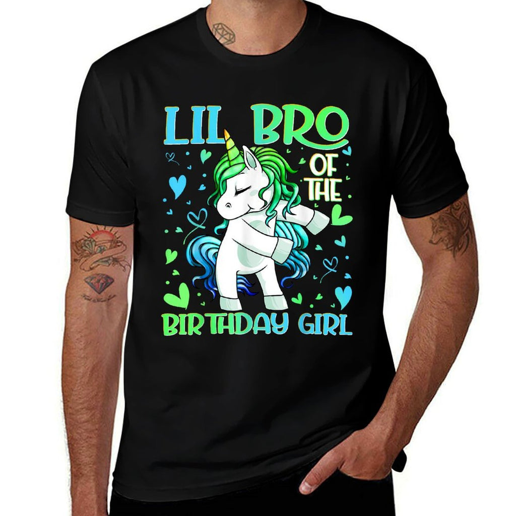 Lil Bro of The Birthday Girl Flossing Unicorn Little Brother  Heathered Texture T-Shirt