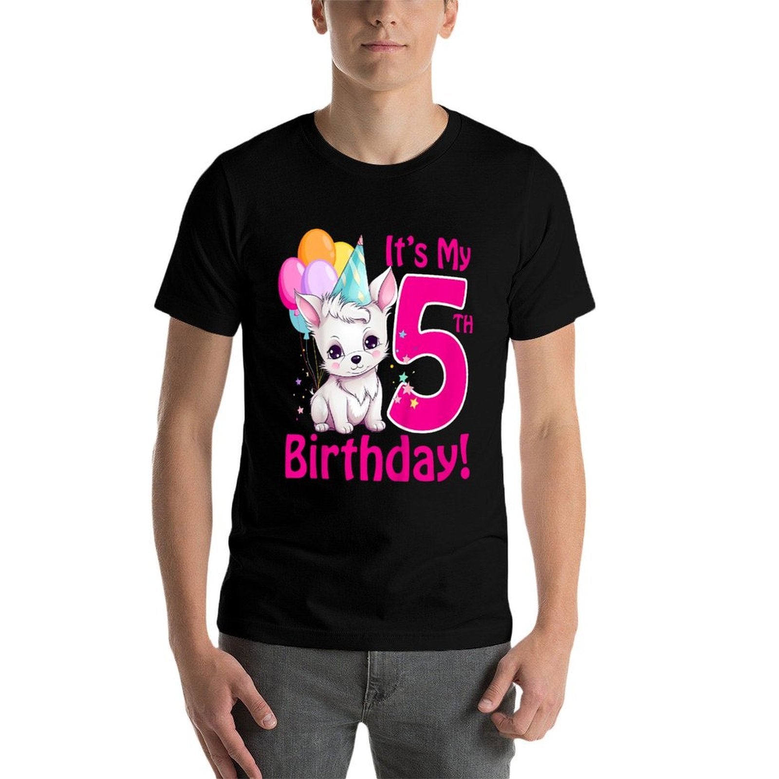 Kids It's My 5th Birthday Dog Lover Theme 5 Years Old Puppy Girl  Fade-proof Color T-Shirt
