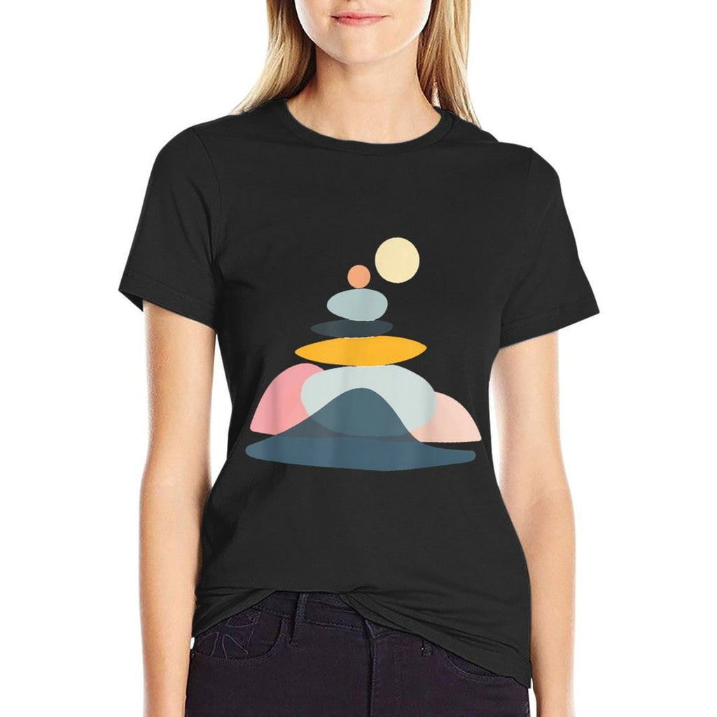 Minimalist Abstract Stacked Shapes Pastel Geometric Art  Relaxed-fit T-Shirt
