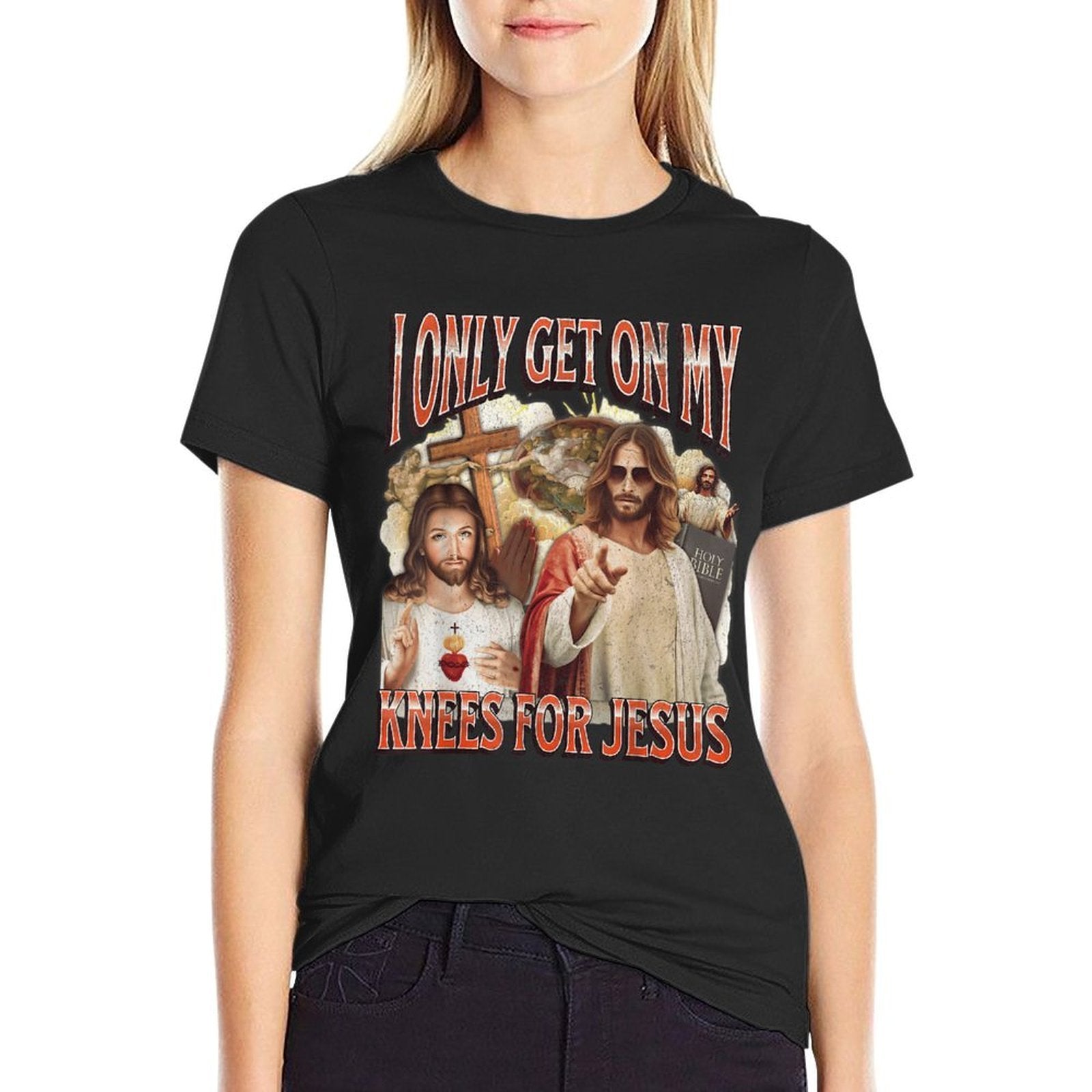 I Only Get On My Knees For Jesus Funny Offensive Adult Humor  Rolled Sleeves T-Shirt
