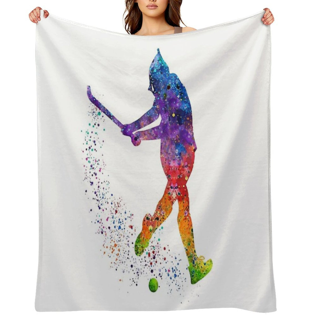 Field Hockey Girl Watercolor Silhouette Lightweight Throw Blanket