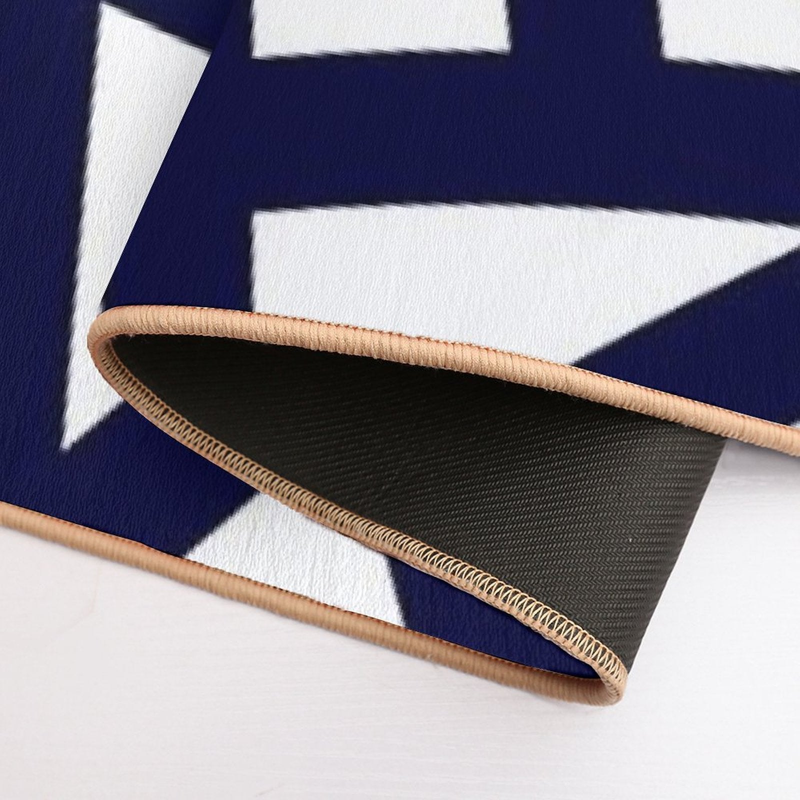 Navy Blue Thick Mosaic Lines On White  Absorbent Bath Mat