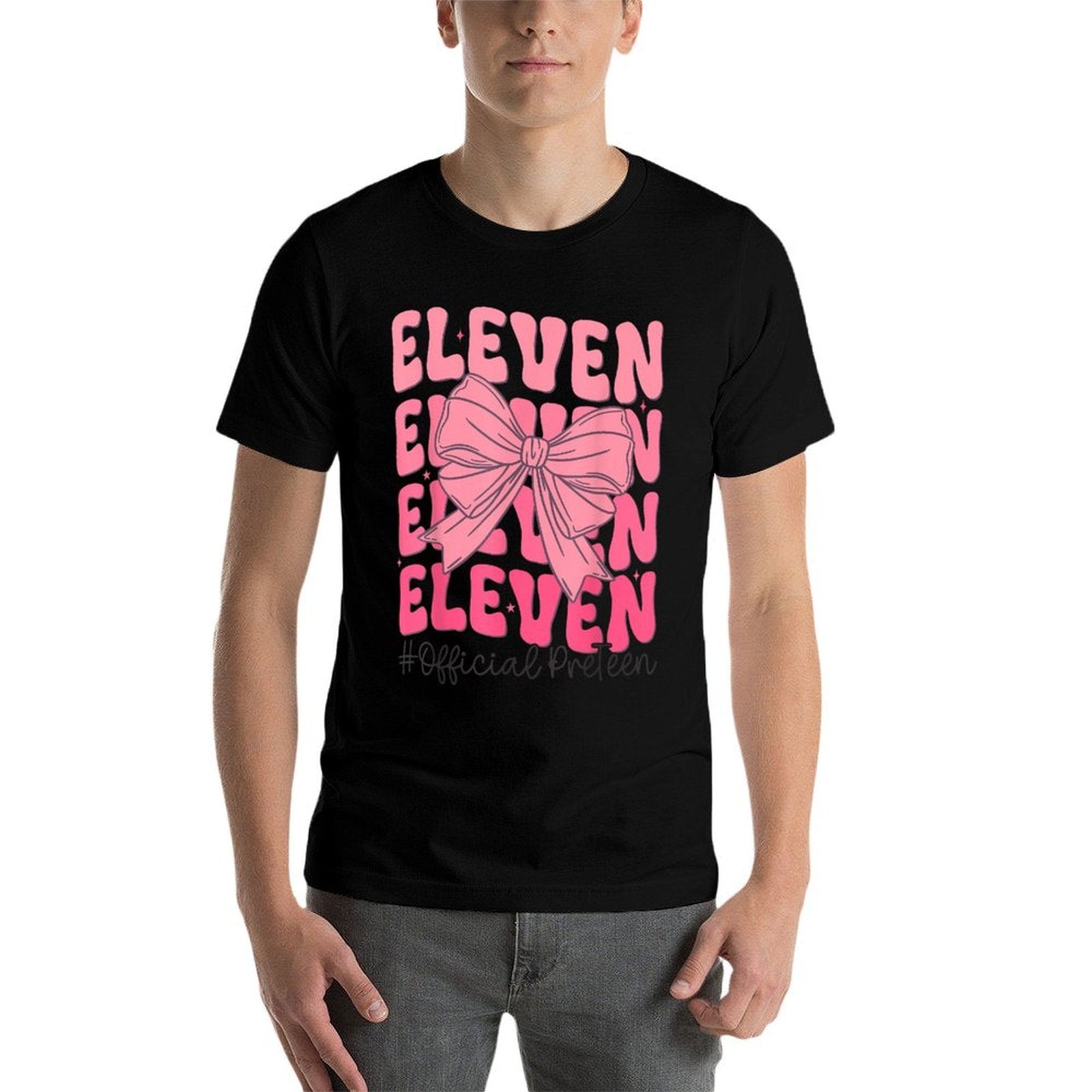 Birthday Girl Pink Coquette Bow 11 Year Old Aesthetic Girly  Stretchy T-Shirt