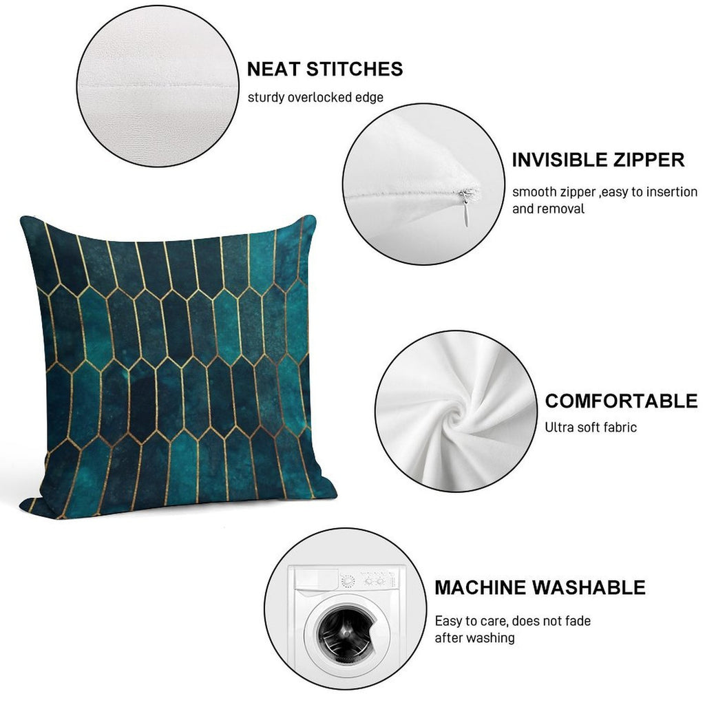 Deep Teal And Blue Gold  Pattern Soft Durable Construction Throw Pillow