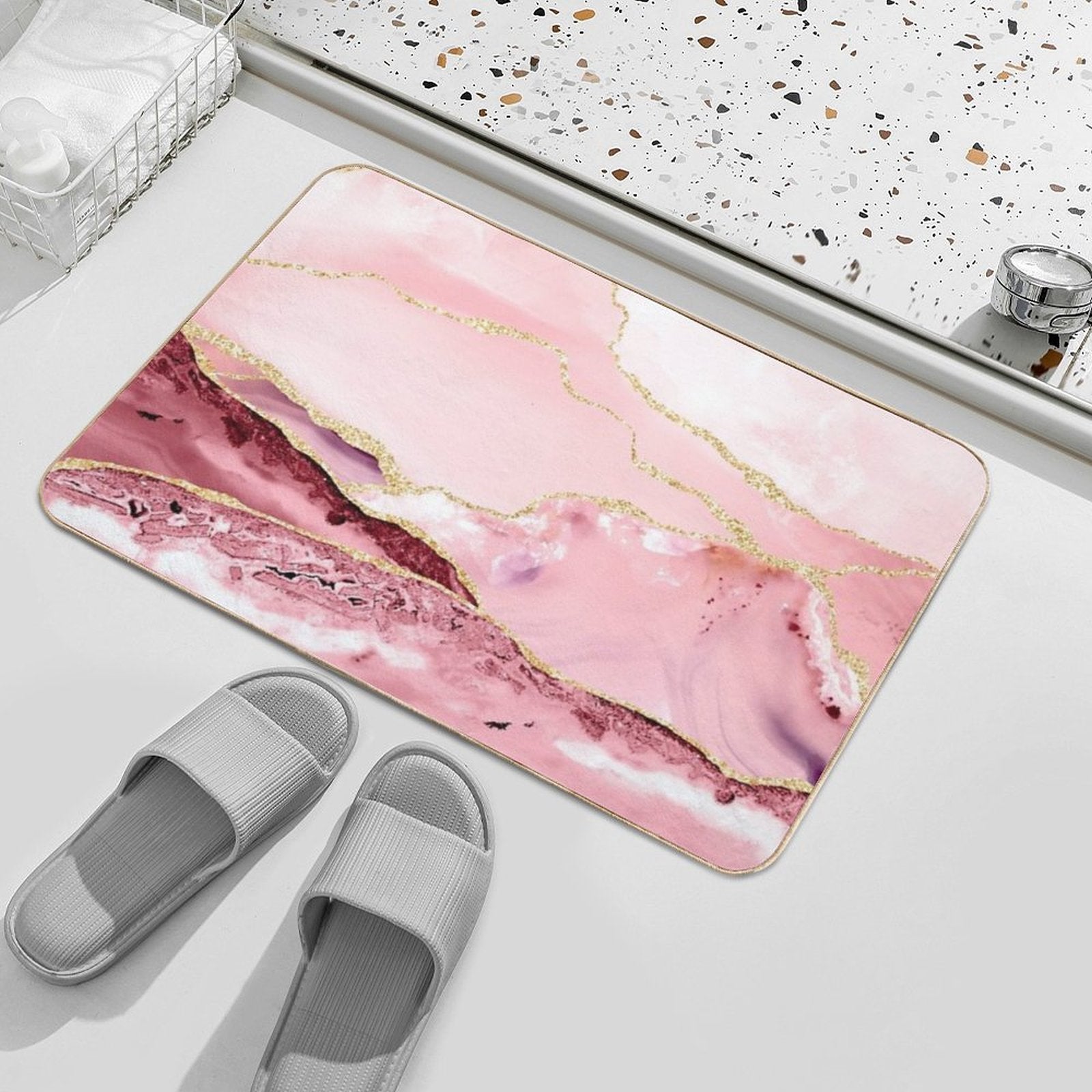 Beautiful Mermaid Faux Marble With Gold Glitter Veins  Long-Lasting Bath Mat