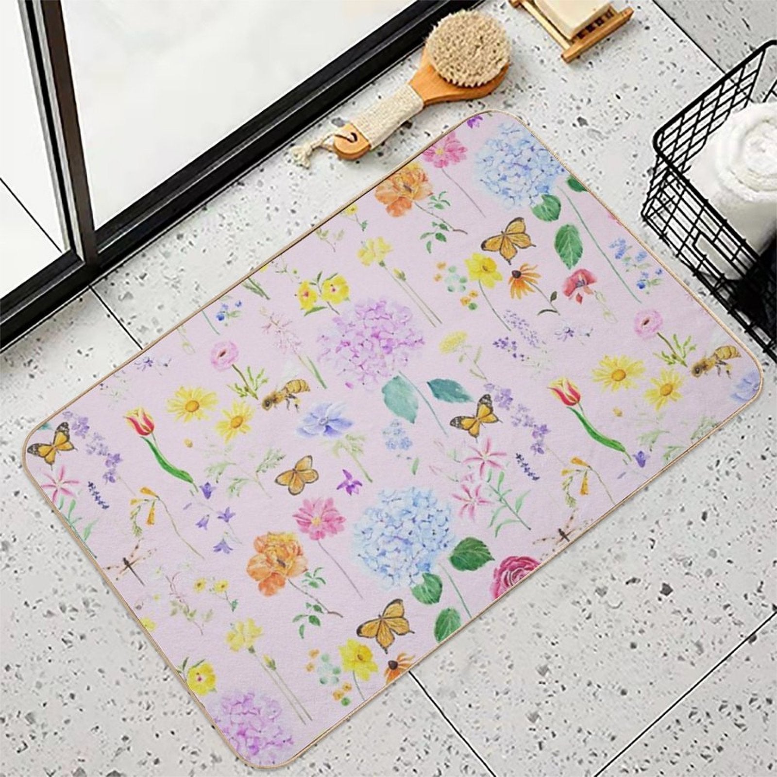 Copy of Summer Garden Flowers  Oil Painting Effect Pink Background  Versatile Bath Mat
