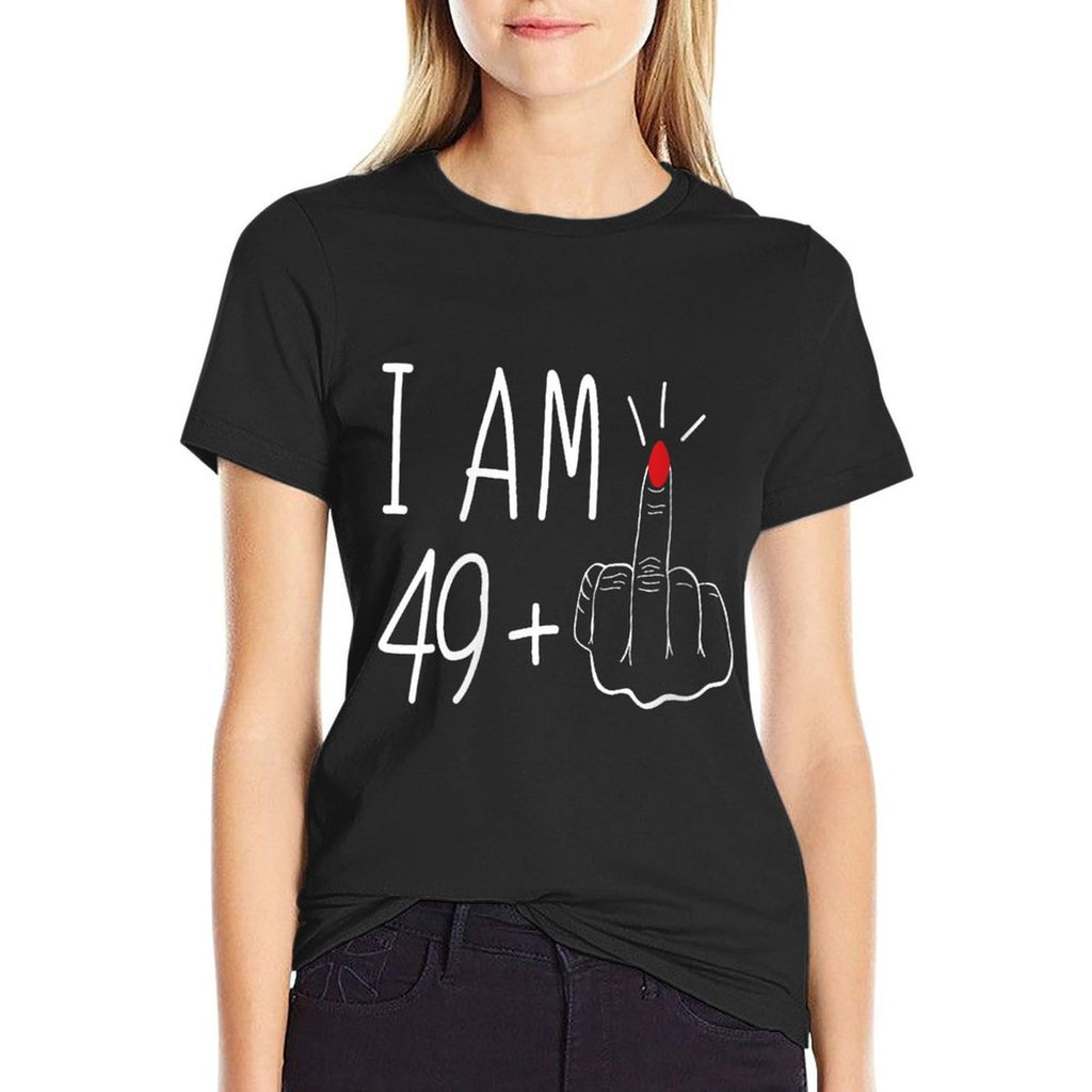 Womens Retro Funny I Am 49 Plus 1 Middle Finger For A 50th Birthday  Eco-friendly Material T-Shirt