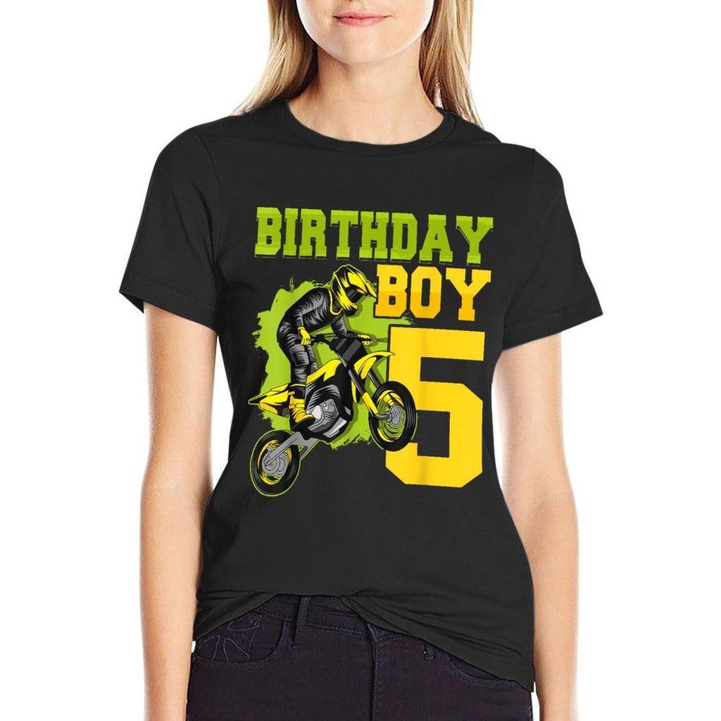Motocross MX 5th Gift 5 Year Old Dirt Bike Birthday Party  Fade-proof Color T-Shirt