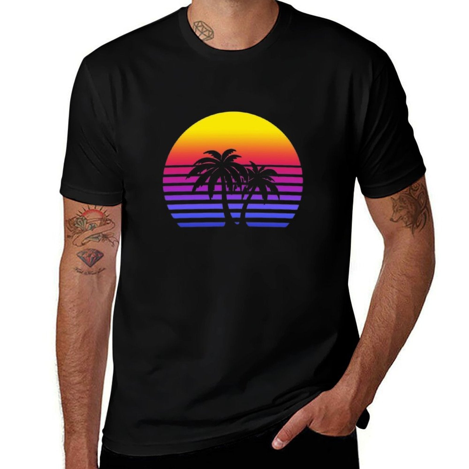 Synthwave Sun Palm Trees  Classic T-Shirt