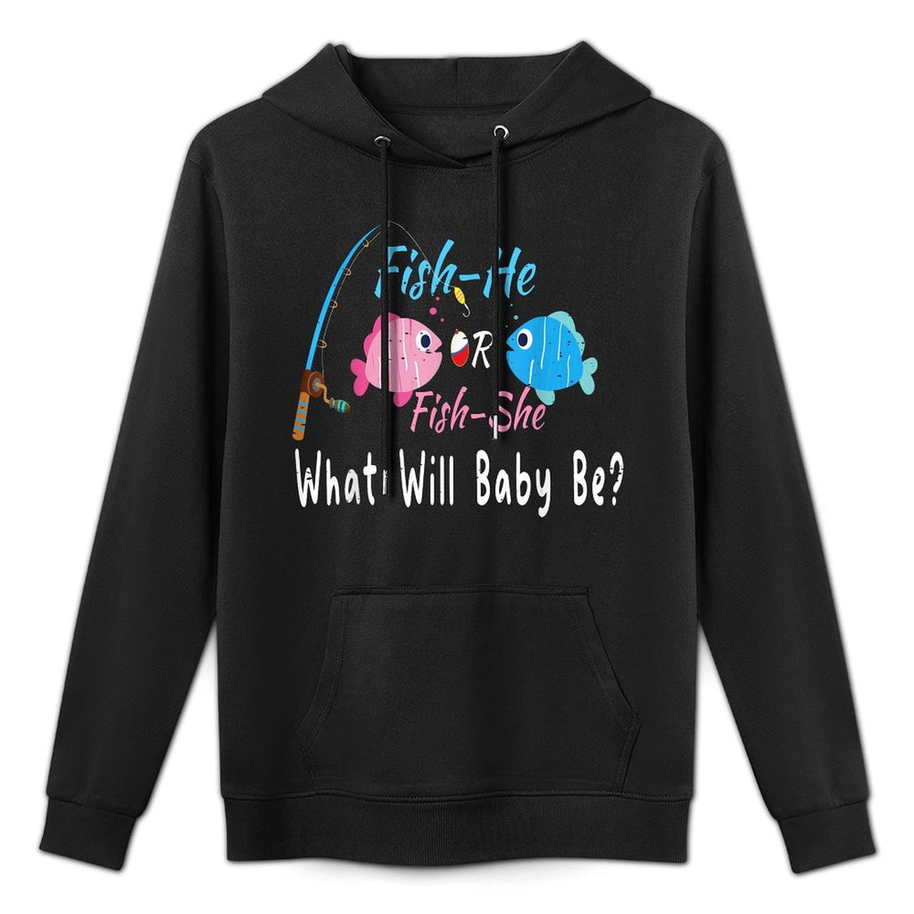 Fish-he Or Fish-she Pregnancy Announcement Fishing Lover Cotton-Polyester Blend Hoodie