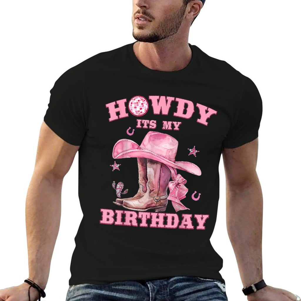 Howdy Its My Birthday Cowgirl Western Rodeo Girls Women  Ribbed Collar T-Shirt