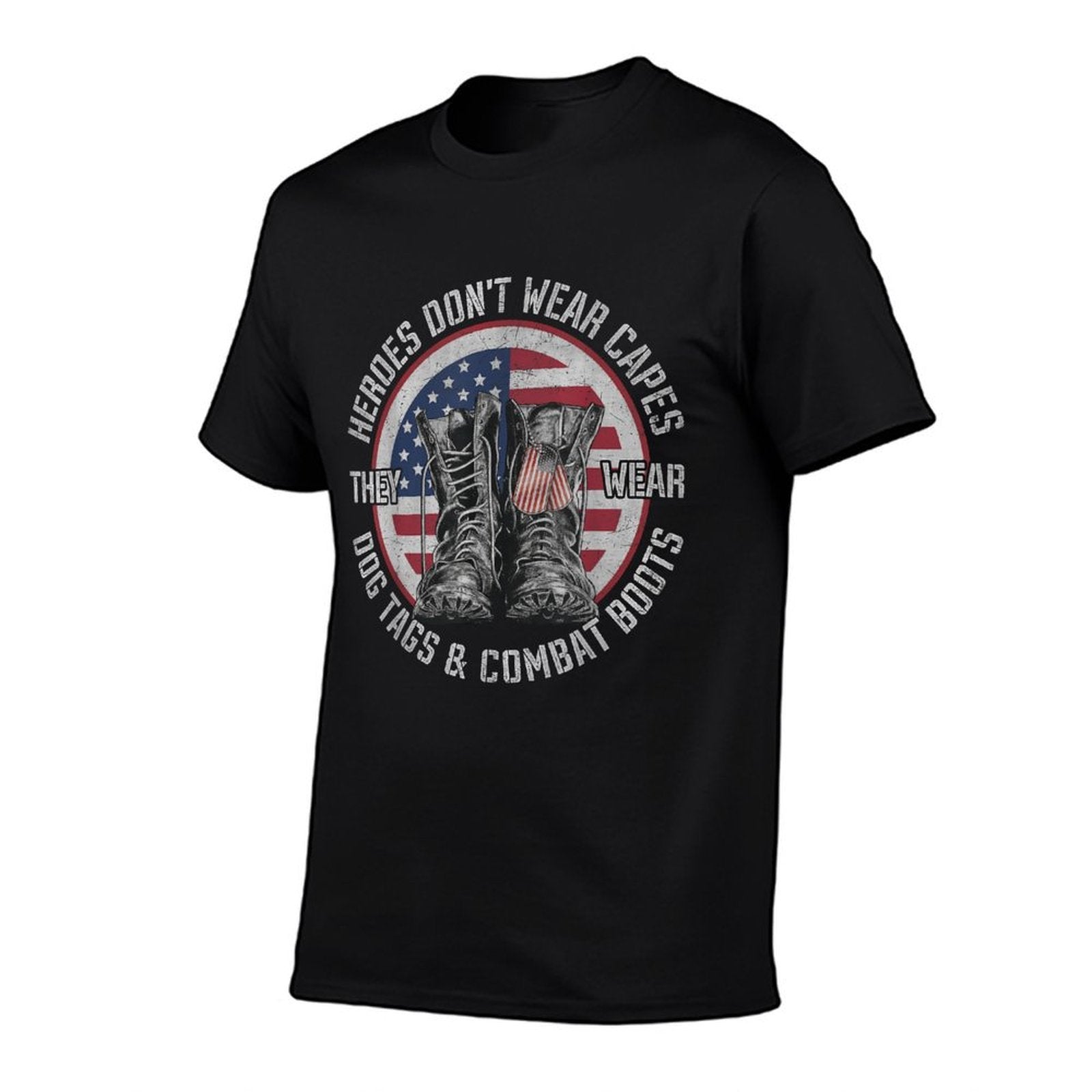 Heroes Dont Wear Capes They Wear Dog Tags  Combat Boots  Vintage-inspired T-Shirt