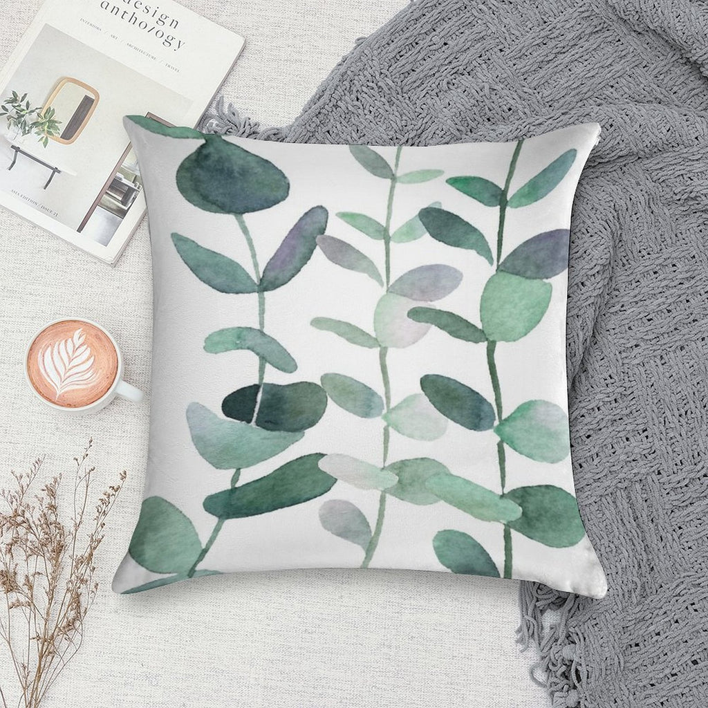 Watercolor, Eucalyptus, Leaves, Botanical, Painting, Green Soft Bedroom Essential Throw Pillow
