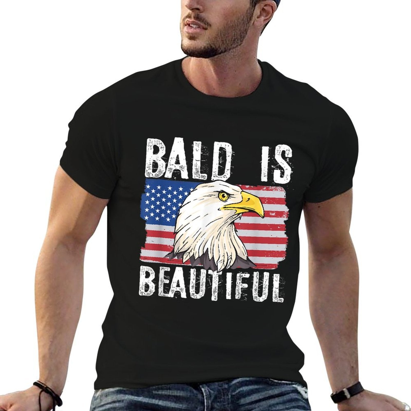 Bald Is Beautiful 4th of July Independence Day Bald Eagle  Quick-drying T-Shirt