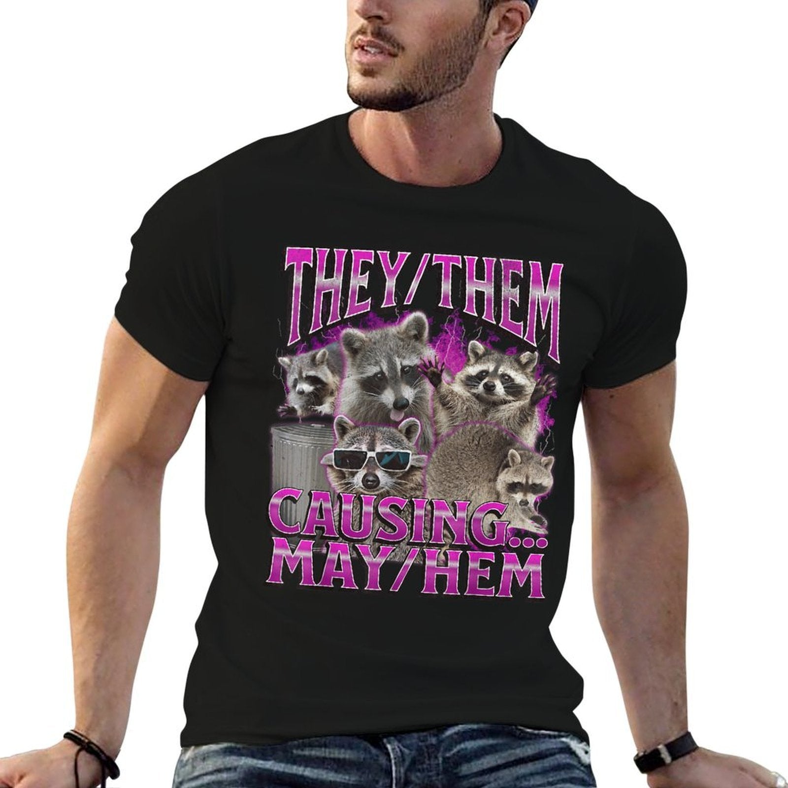 They Them Mayhem Funny Raccoon Meme Bootleg Graphic 90s  Classic T-Shirt
