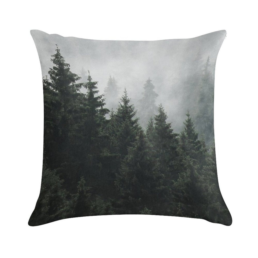 Waiting For  Misty Foggy Fairytale Forest With Cascadia Trees Covered In Magic Fog Soft Shrink-Resistant Throw Pillow