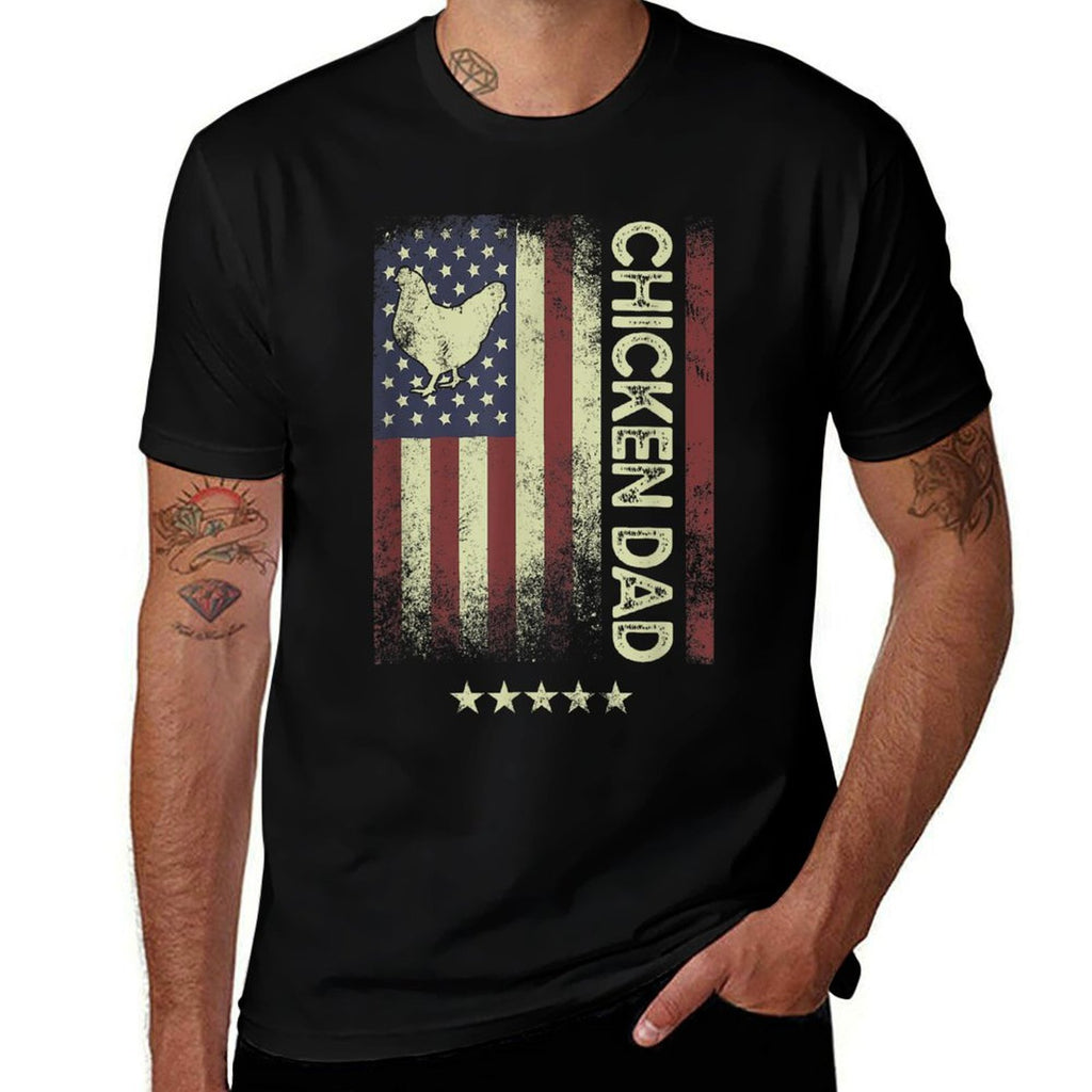 USA American - Chicken Dad  Rolled Sleeves T-Shirt