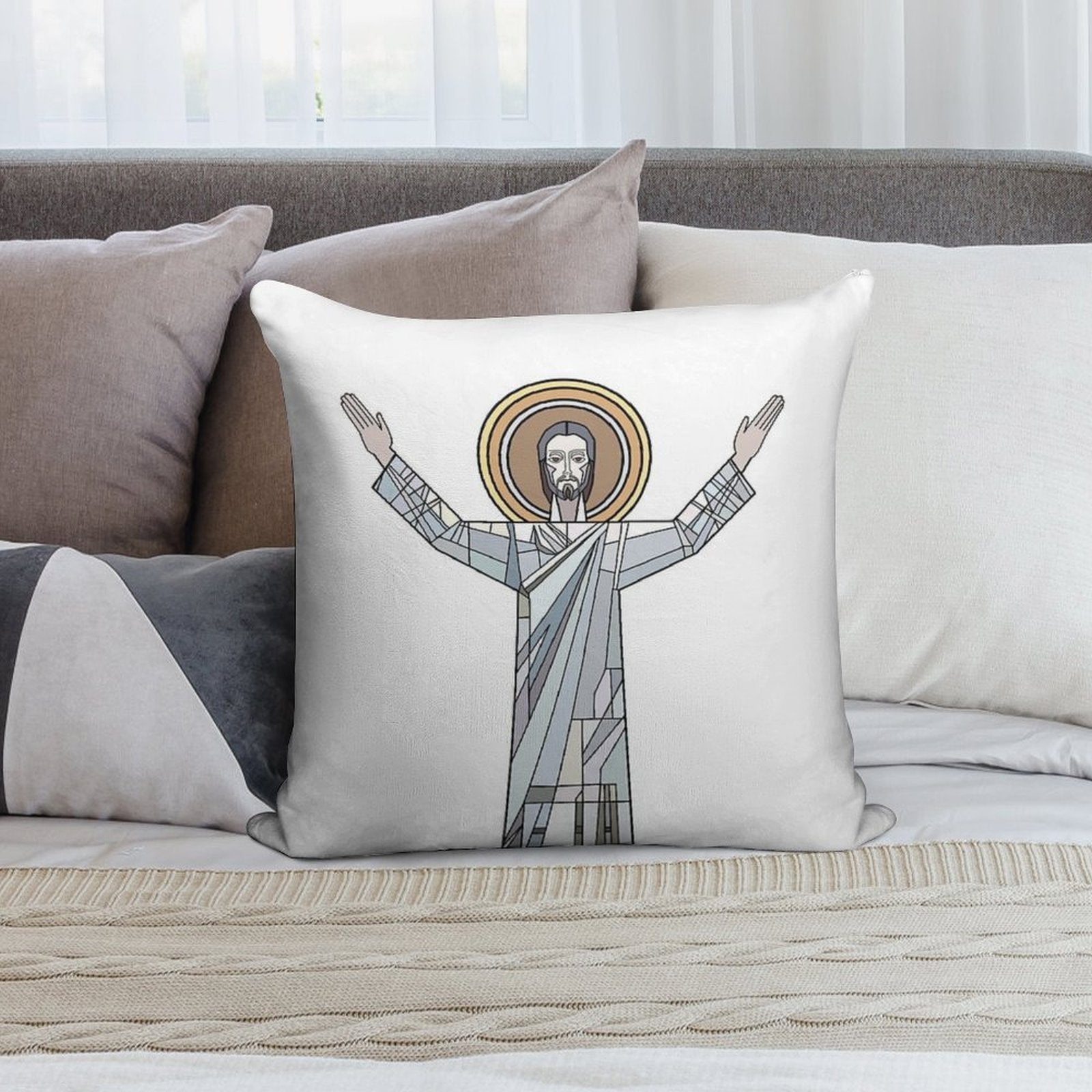 Touchdown Jesus Soft Luxury Feel Throw Pillow