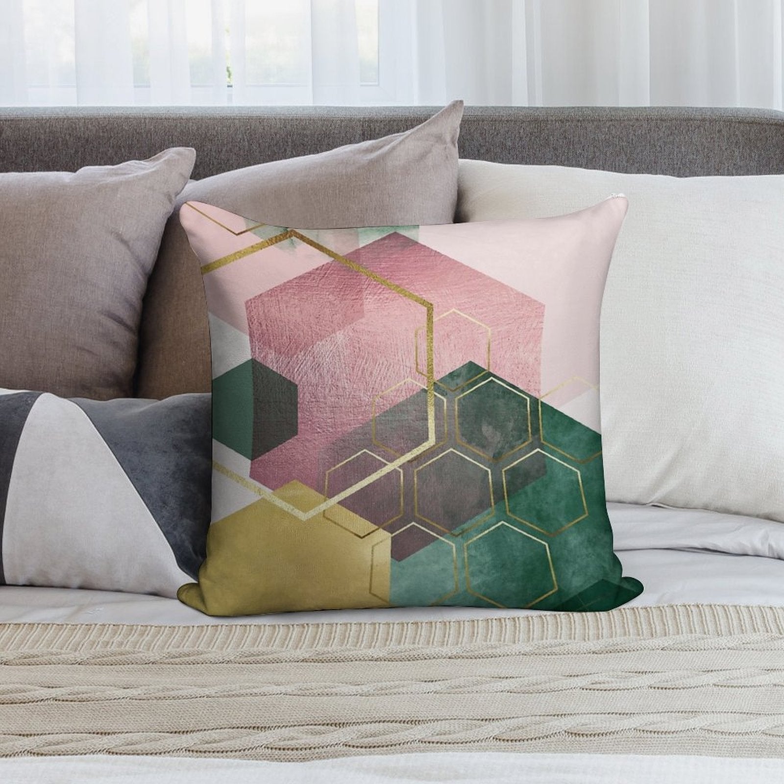Emerald Green And Pink Geo No 3 Soft Home Decor Throw Pillow