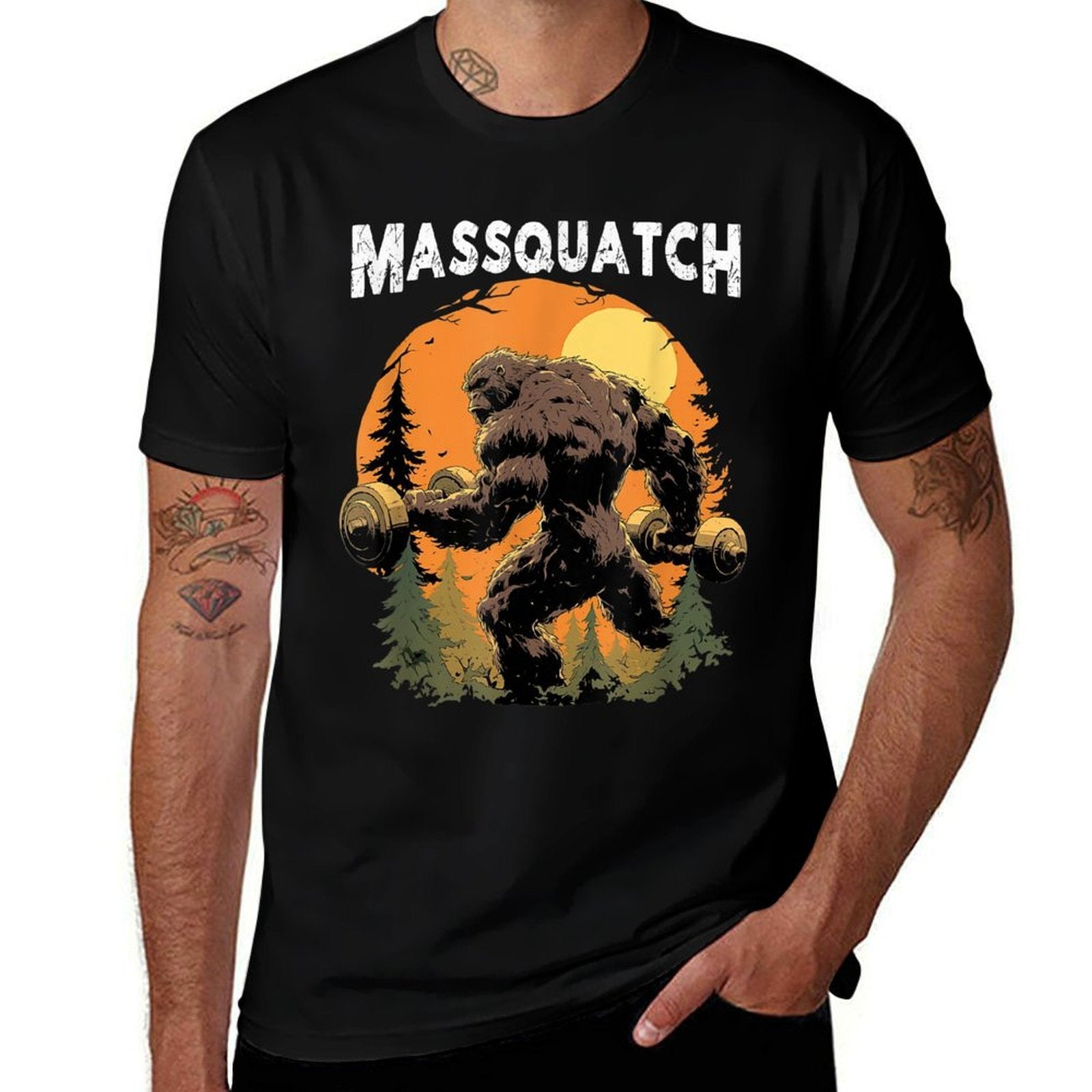 Hairy Animal Workout Merch Bigfoot Massquatch Funny Sasquatch Workout Gym Weightlifter  Easy-care T-Shirt