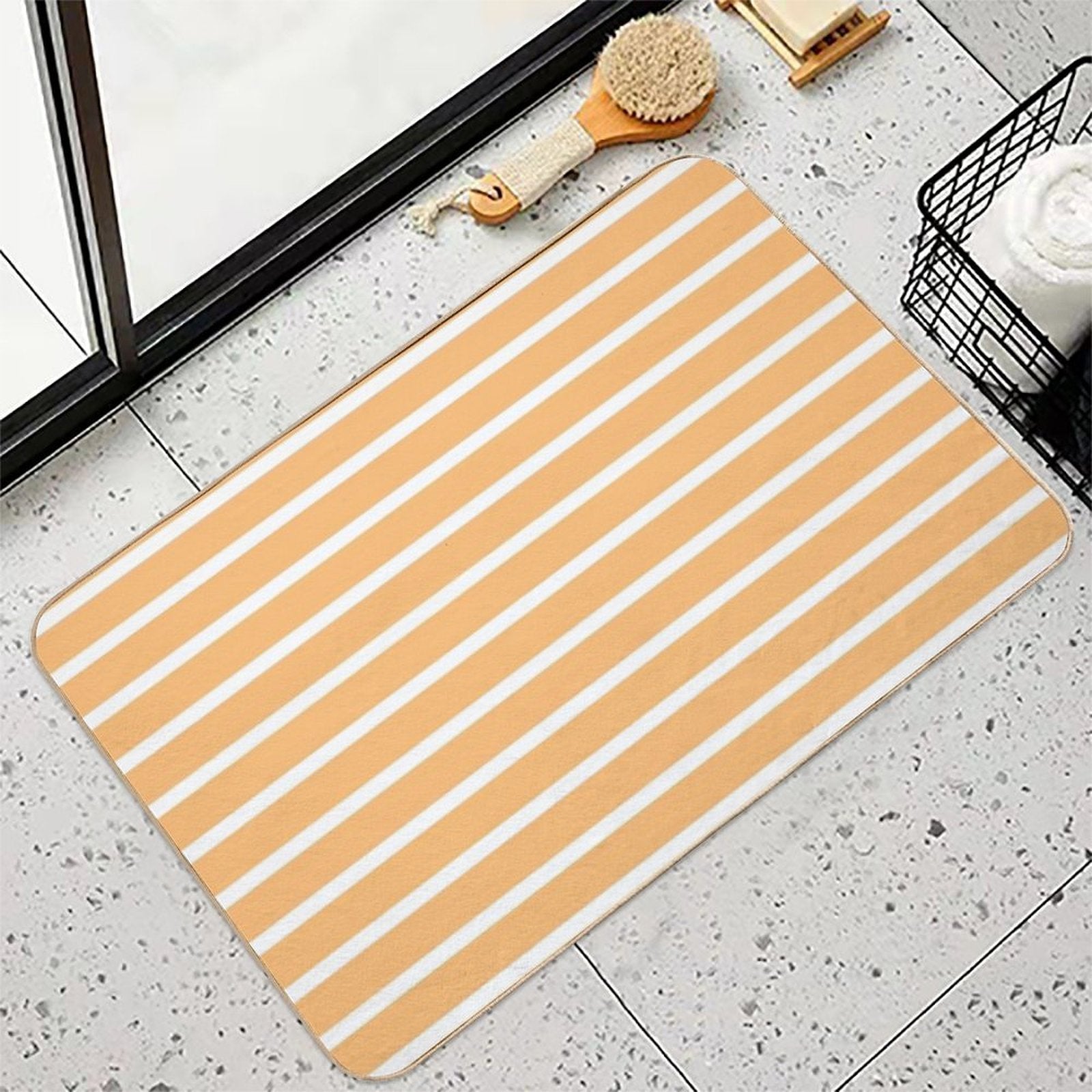 Apricot Orange And White Horizontal Stripes  Easy To Clean Bath Mat