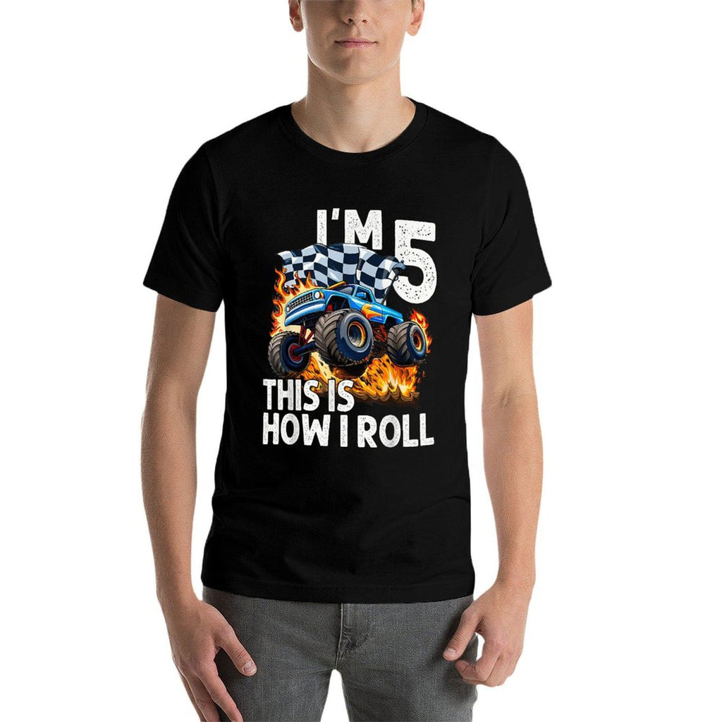 5th Birthday Boys I'm 5 This Is How I Roll Monster Truck Car  Wrinkle-resistant T-Shirt