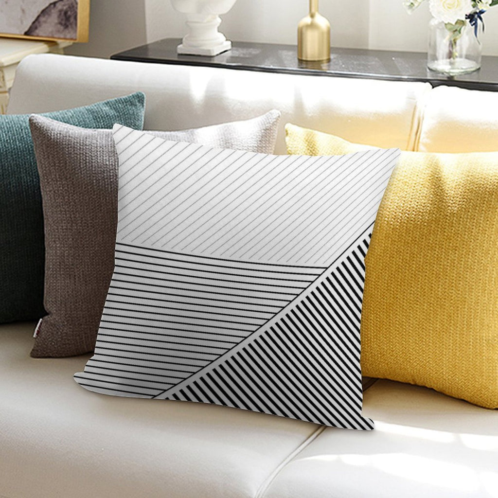 Black And White Geometric Lines Soft Hidden Zipper Throw Pillow