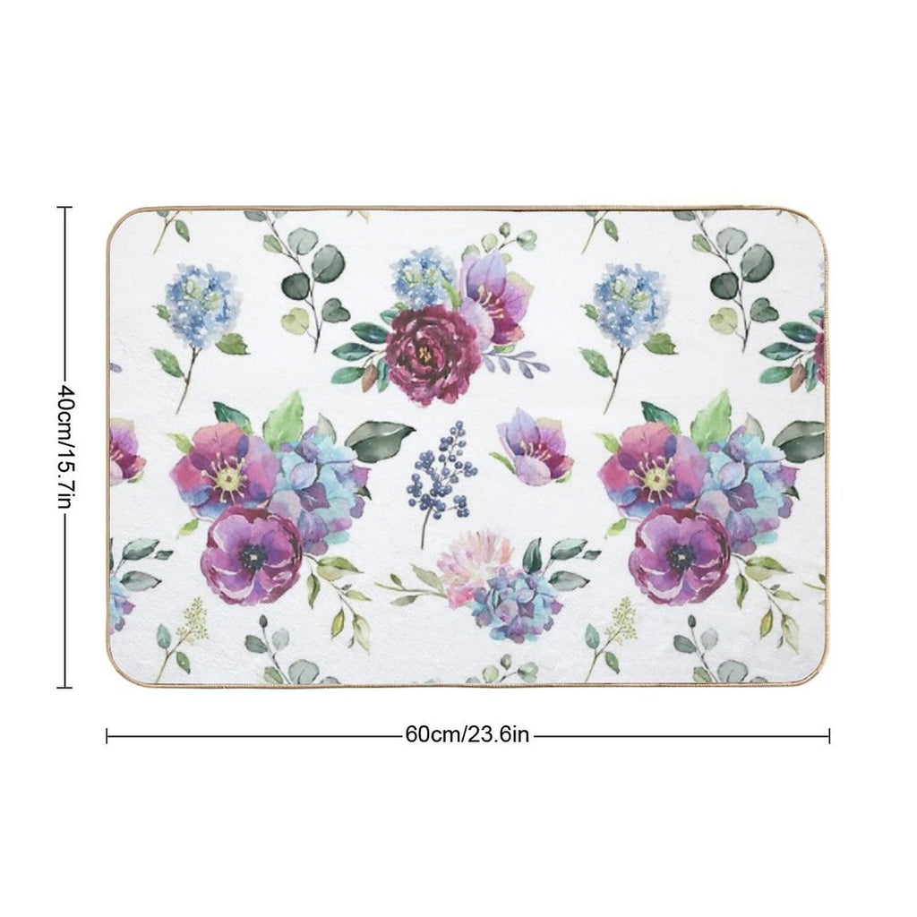 Blue Floral Print  Rapid-Drying Bath Mat