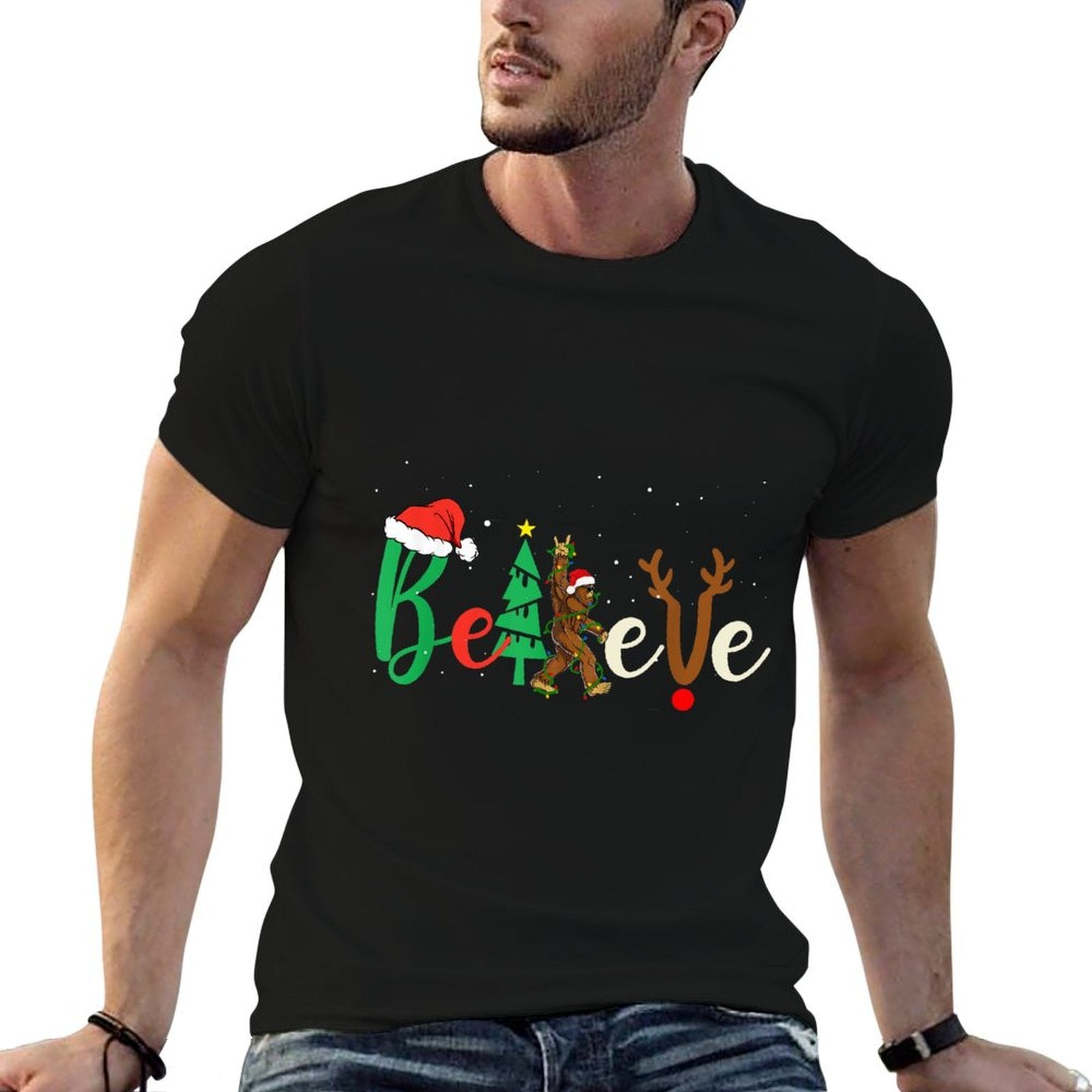 Believe Bigfoot Christmas Sasquatch Xmas Men Women Kids  Heathered Texture T-Shirt