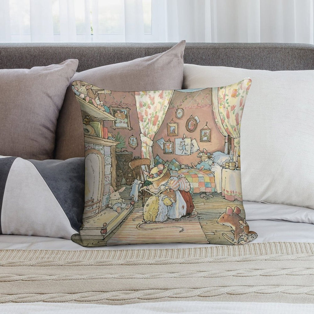 Lady Woodmouse Gets Primrose Ready for Bed Soft Luxury Feel Throw Pillow