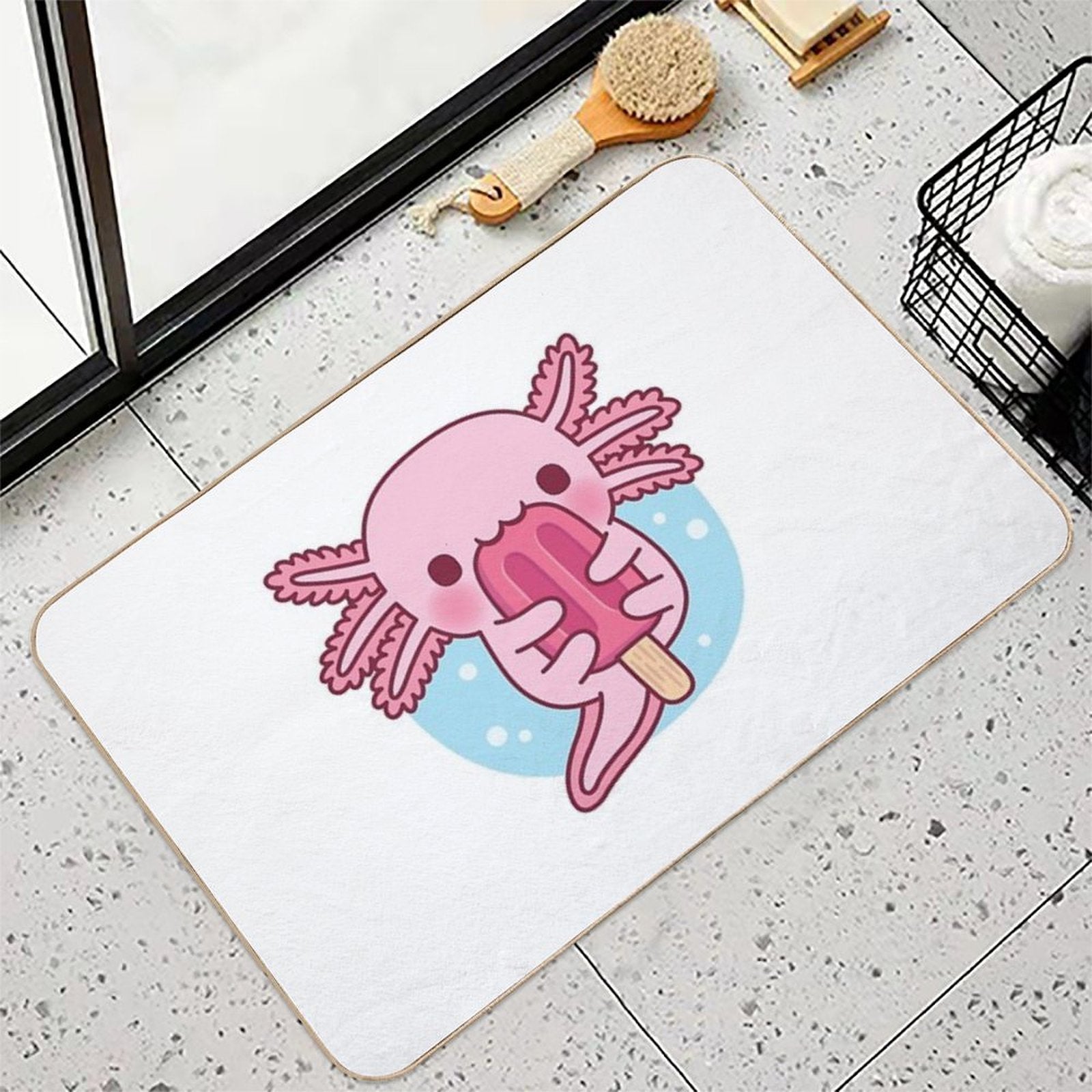Cute Axolotl Eating Popsicle Ice Cream  Multi-Purpose Bath Mat