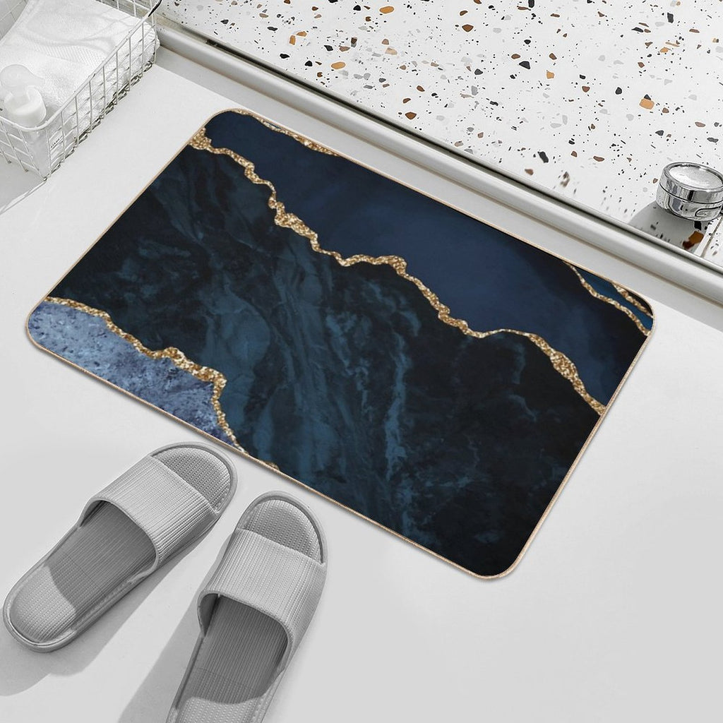 Navy And Gold Agate Watercolor Textures  Absorbent Bath Mat