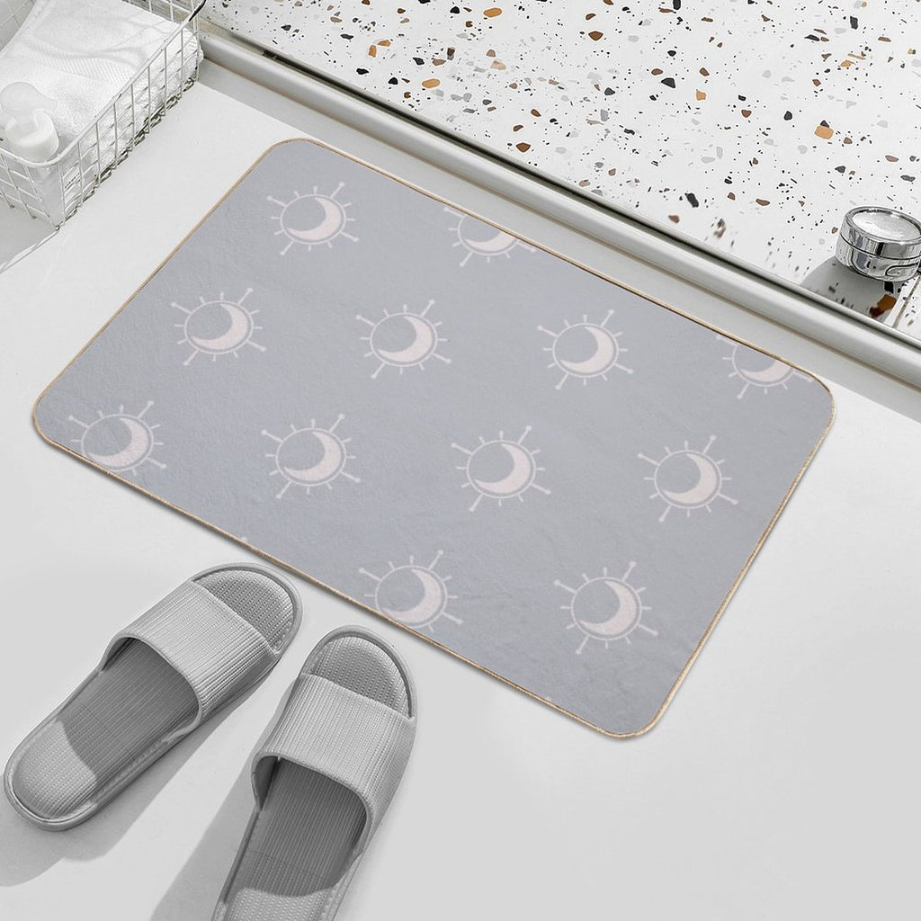 Cosmic Sun And Moon Design Soft Aesthetic In Muted Colors Stone Blue  Long-Lasting Bath Mat