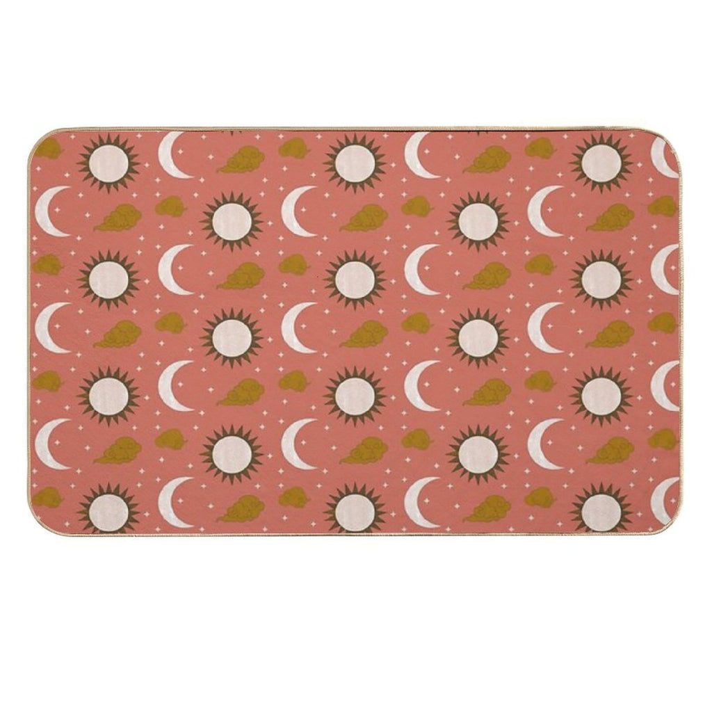 Blush Orange Gold Brown And White Sun And Moon Print  Fade-Resistant Bath Mat