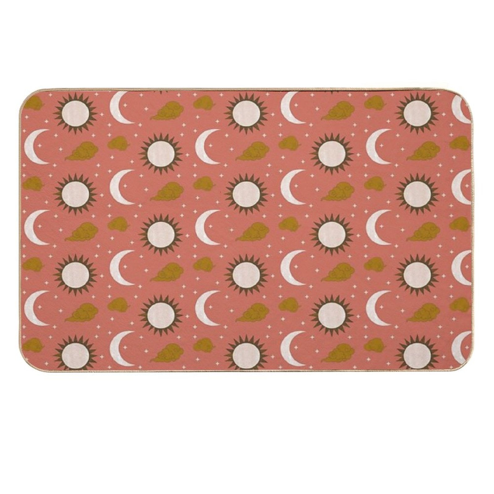Blush Orange Gold Brown And White Sun And Moon Print  Fade-Resistant Bath Mat
