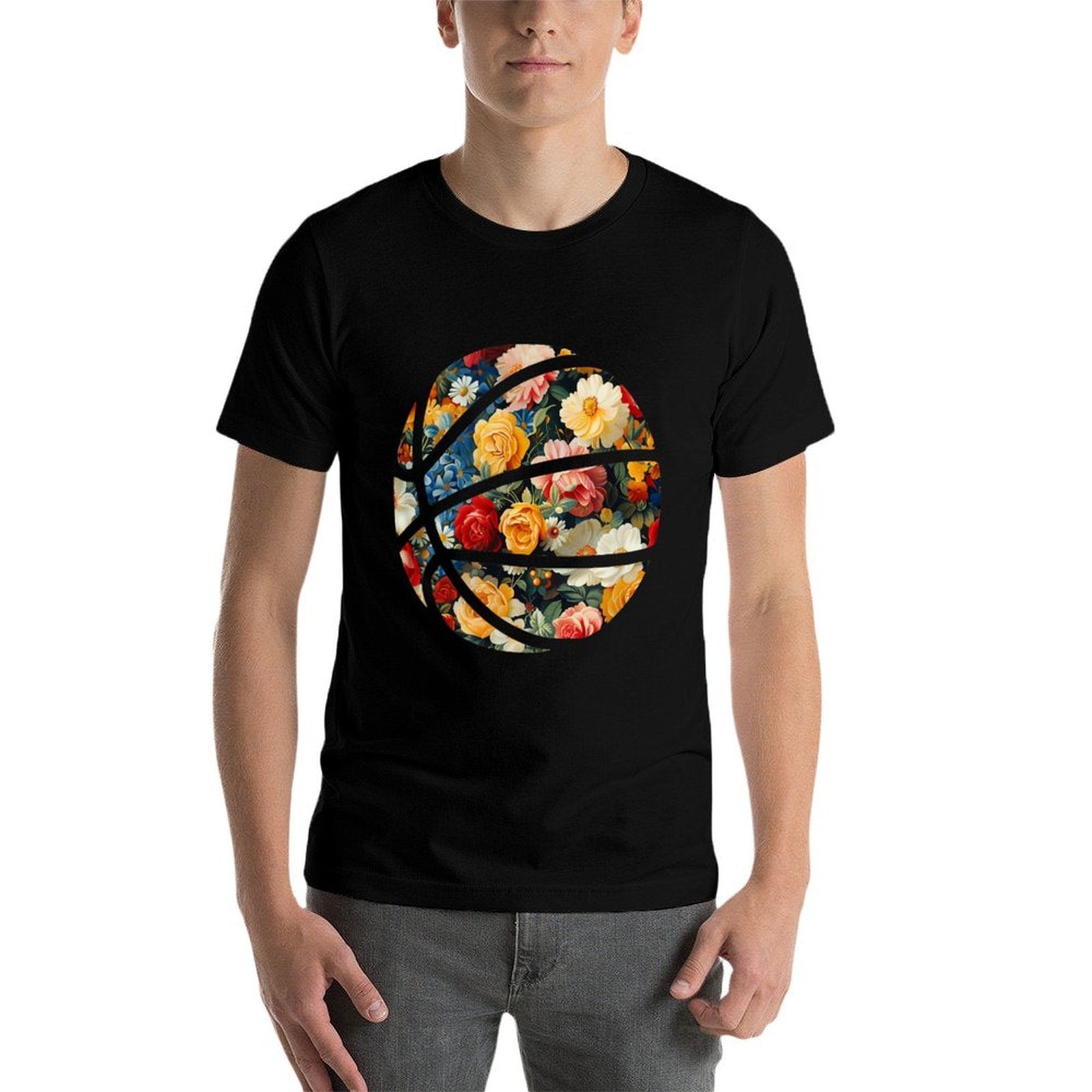 Basketball Silhouette Flowers Botanical Floral  Oversized Silhouette T-Shirt