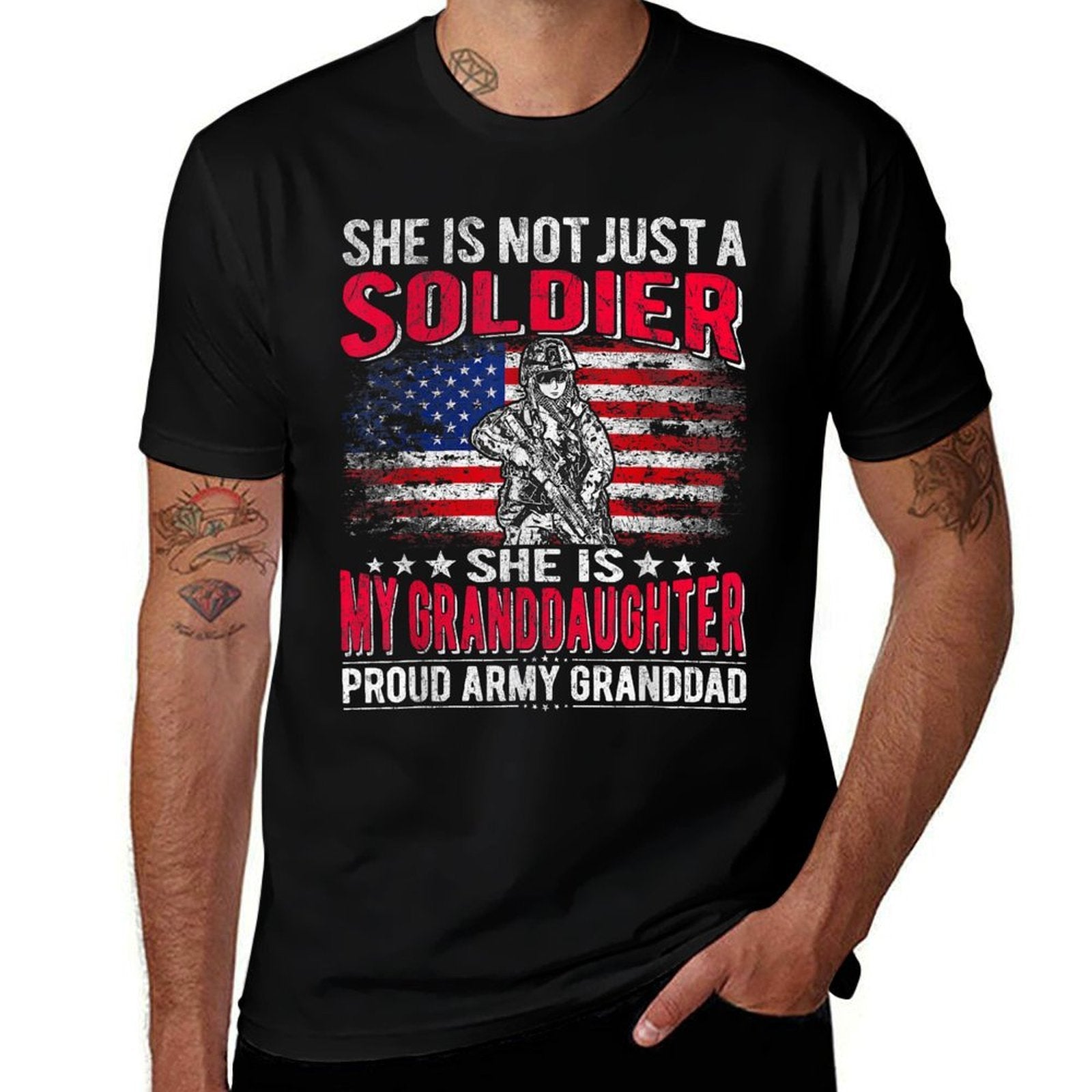My Granddaughter My Soldier Proud Army Granddad Grandpa Gift  Oversized Silhouette T-Shirt