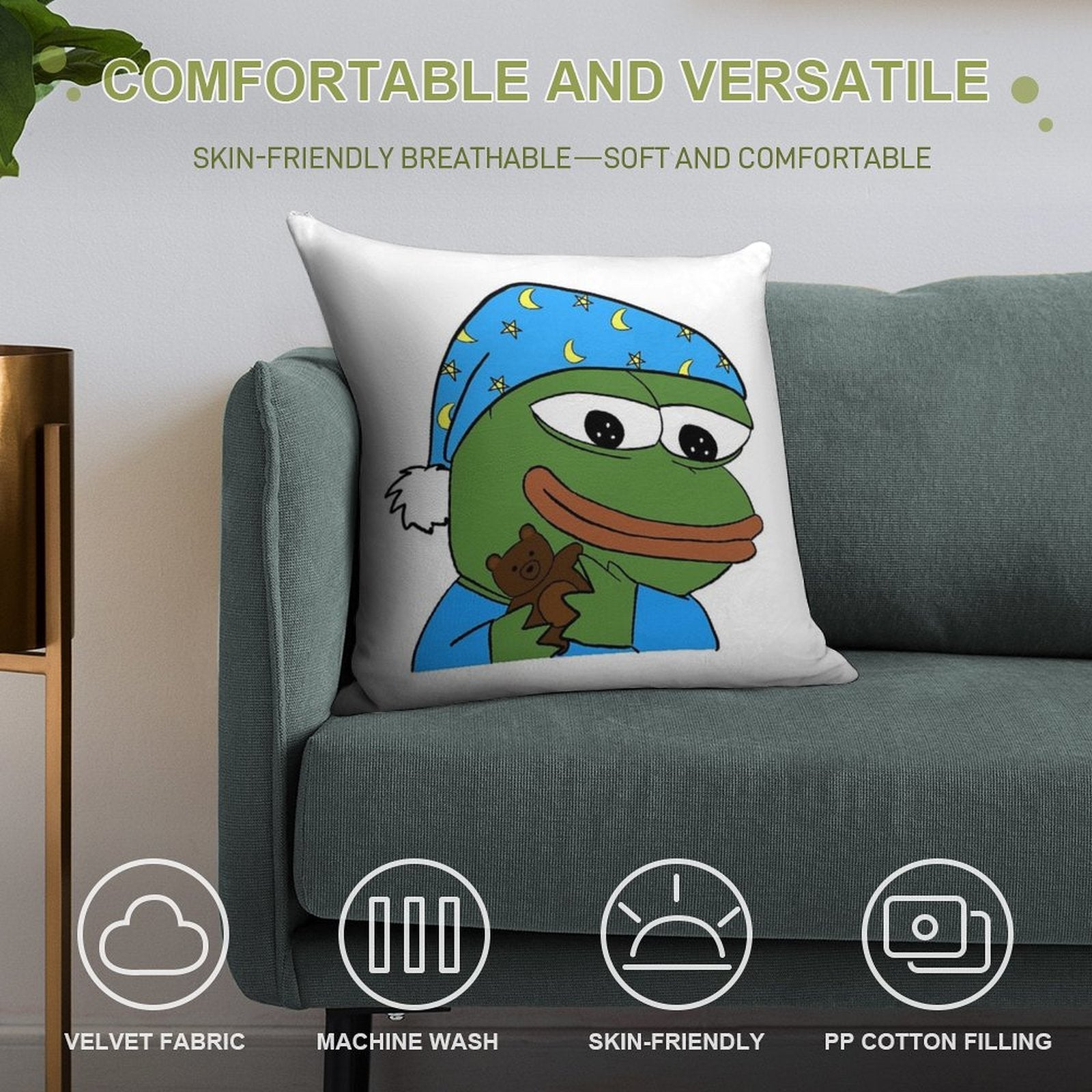 Bedtime Pepe - Sleepo Peepo Soft Short Plush Fabric Throw Pillow