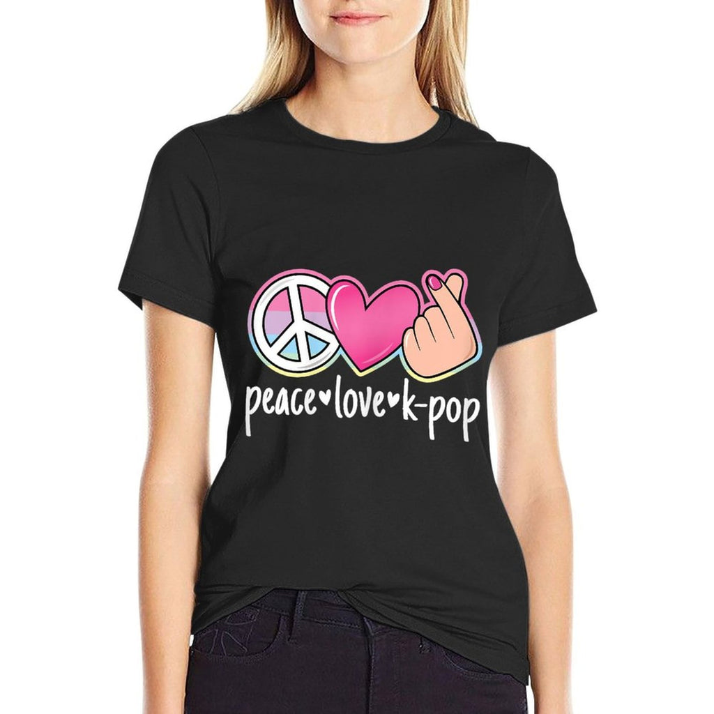Peace Love K-Pop Cute Kpop Music Anime Lover  Cotton T-Shirt