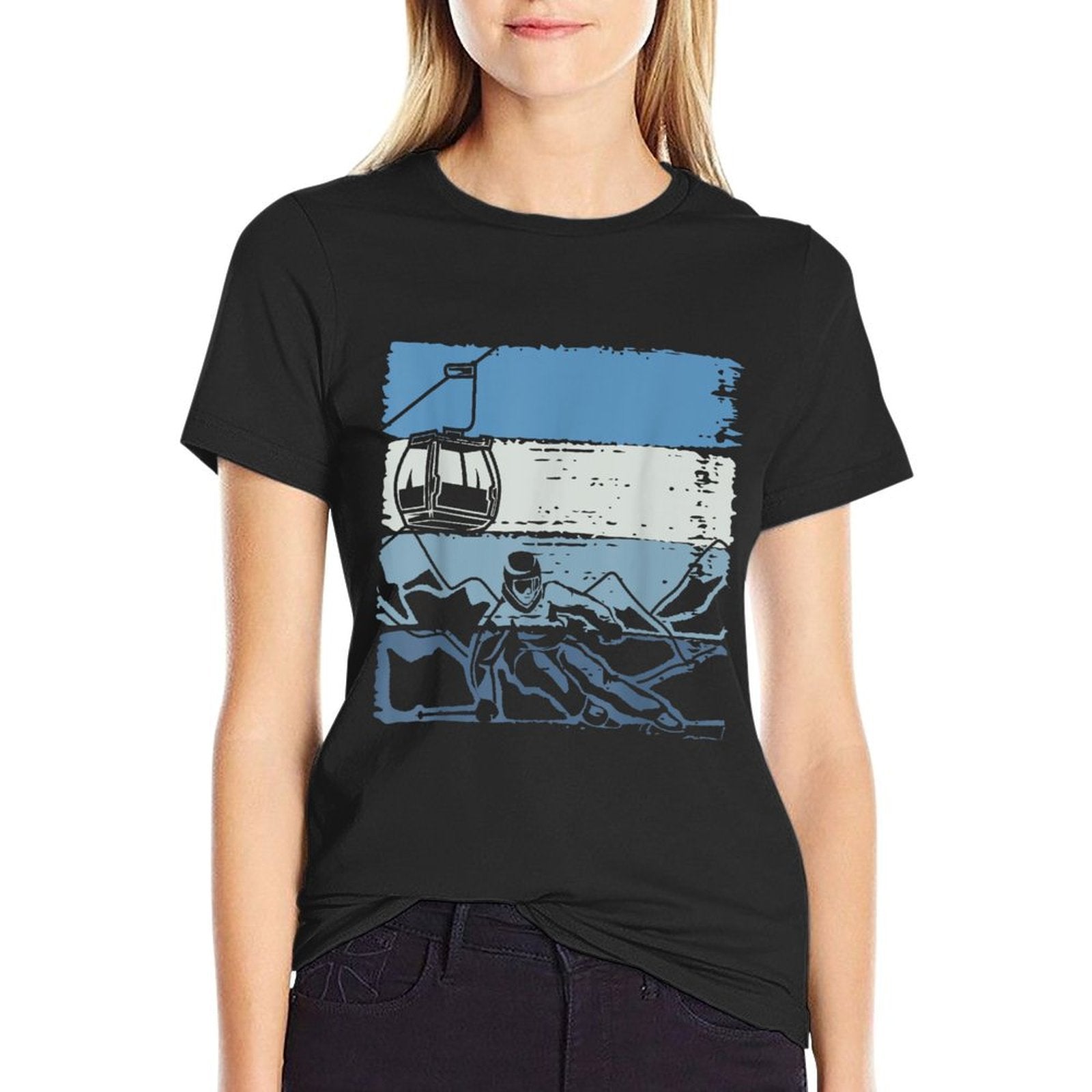 Retro Skiing Skier Ski Instructor Winter Sports Ski  Rolled Sleeves T-Shirt