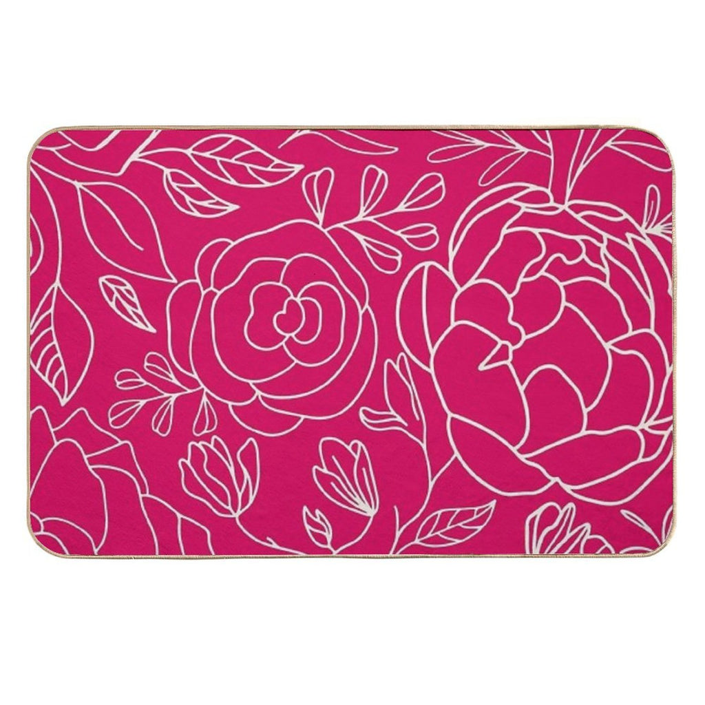 Elegant Floral Outline Pattern Red Background  Rapid-Drying Bath Mat