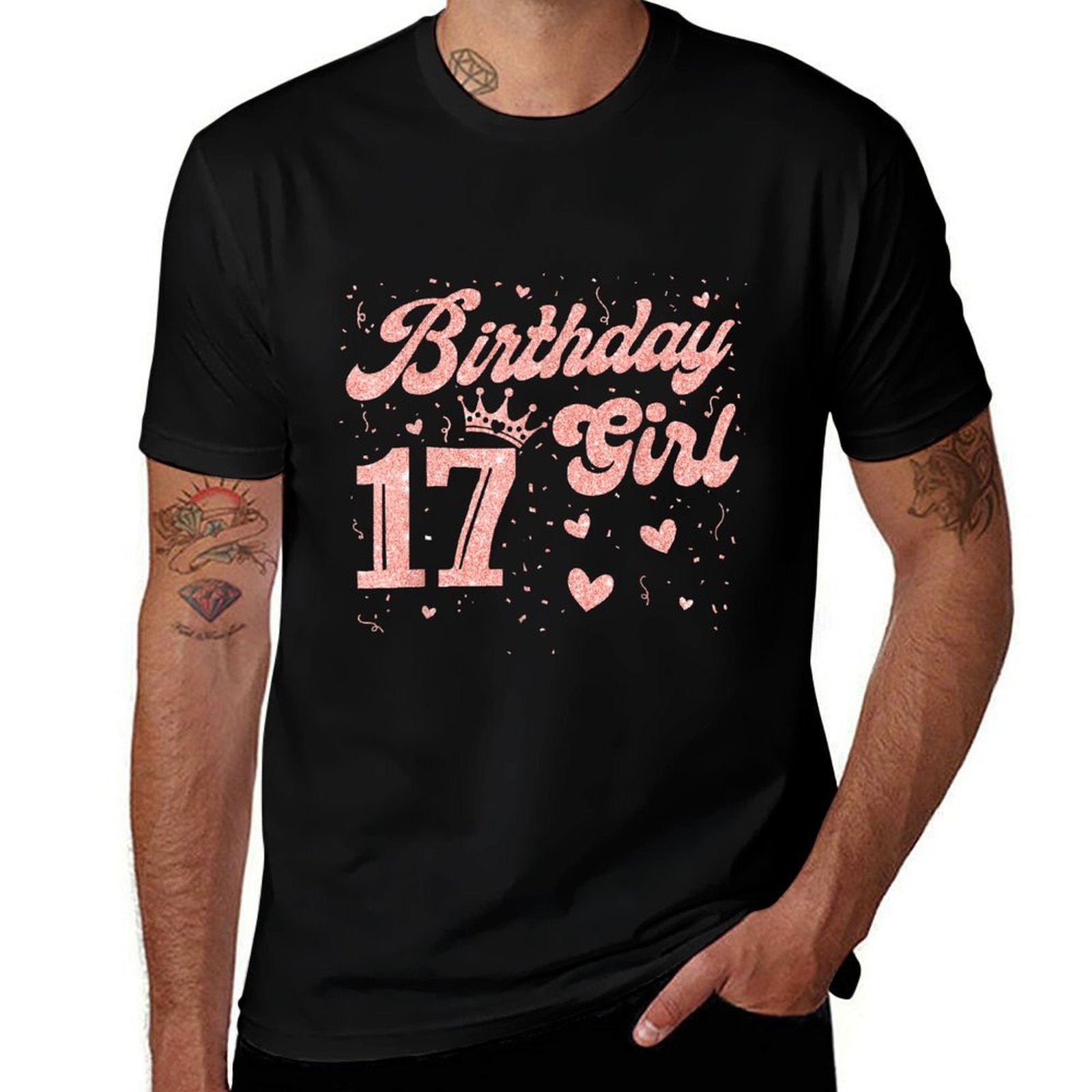 17 Birthday Girl Pink Crown Happy 17 Years Old Girl Women  Vintage-inspired T-Shirt