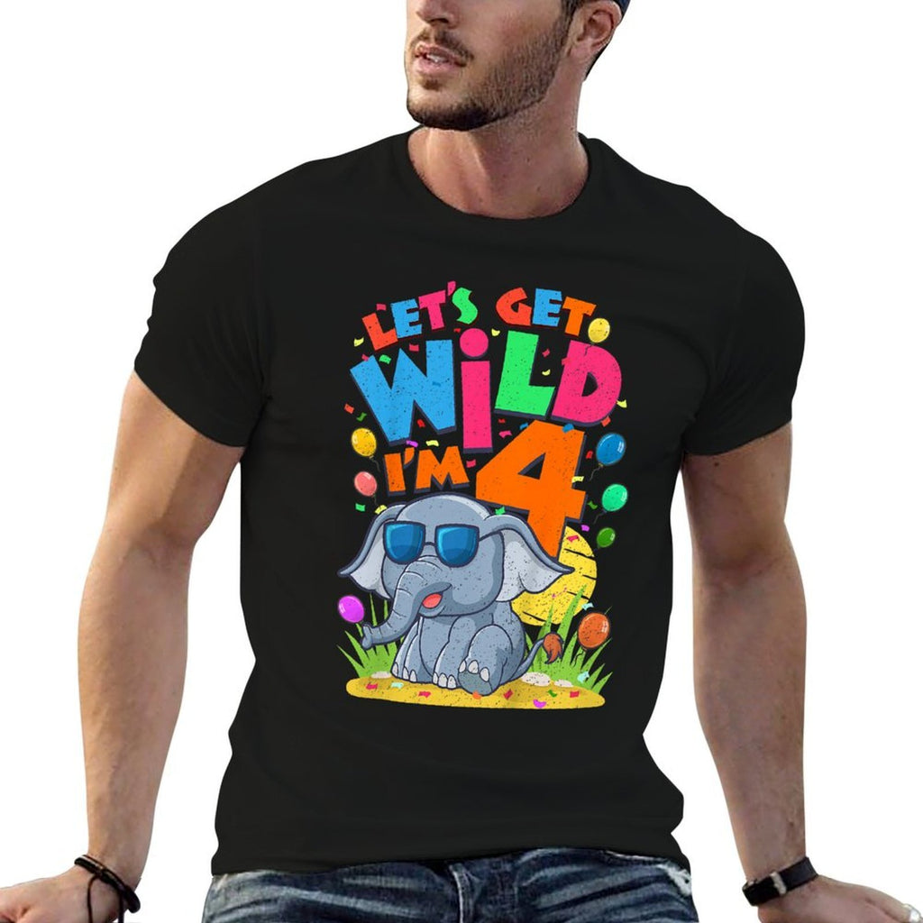 Kids Elephant Birthday Party 4 Year Old Boy 4th BDay Jungle Zoo  Slim-fit Cut T-Shirt