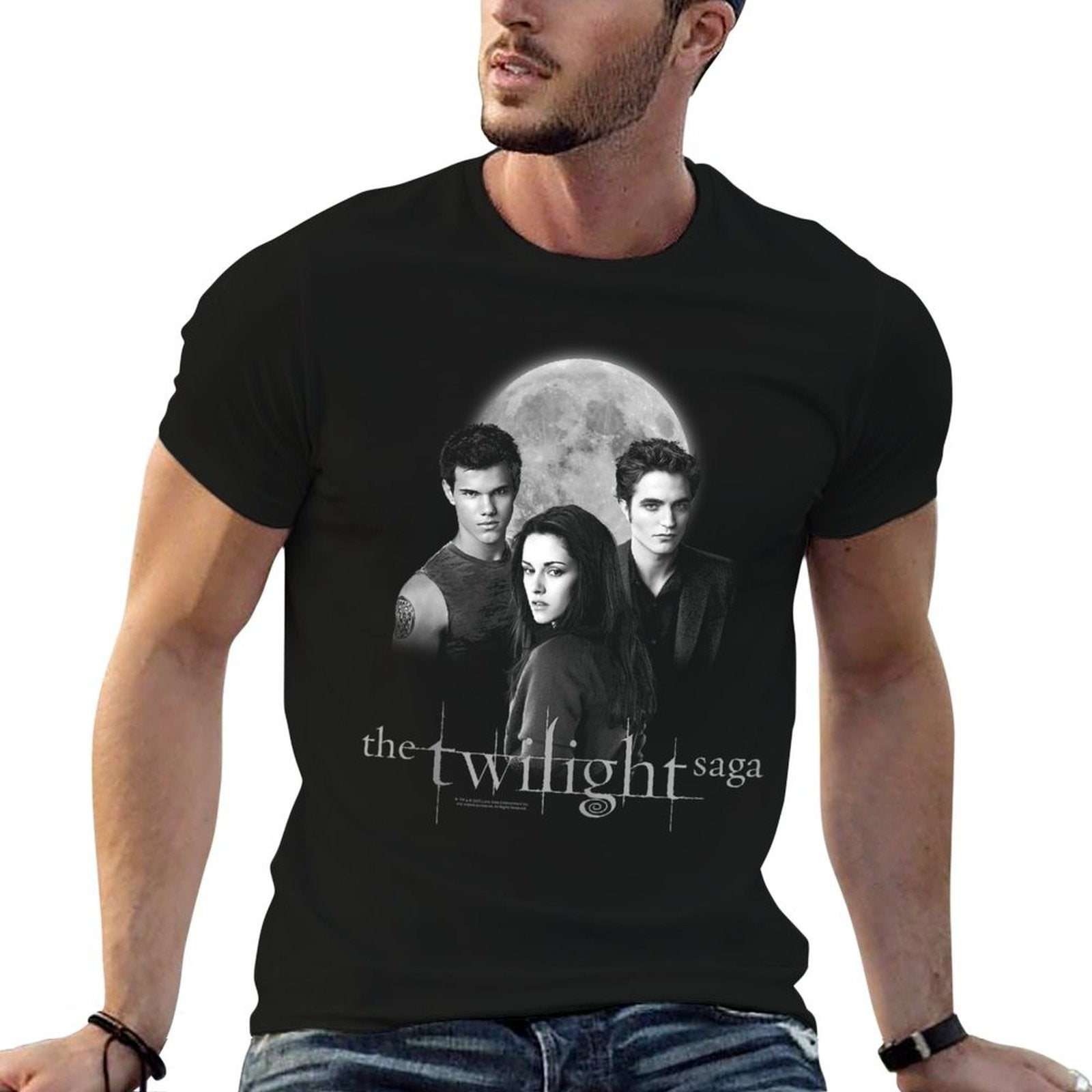 Twilight Saga Black & White Photo Jacob, Bella, Edward Movie  Wrinkle-resistant T-Shirt