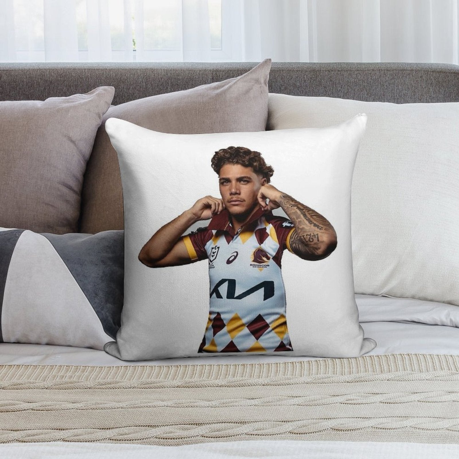 Reece Walsh Broncos Hot Photo Jersey Soft Anti-Pilling Throw Pillow